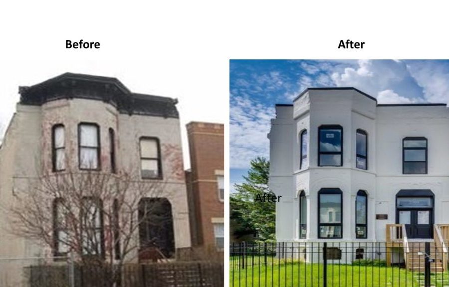 Exterior before and after